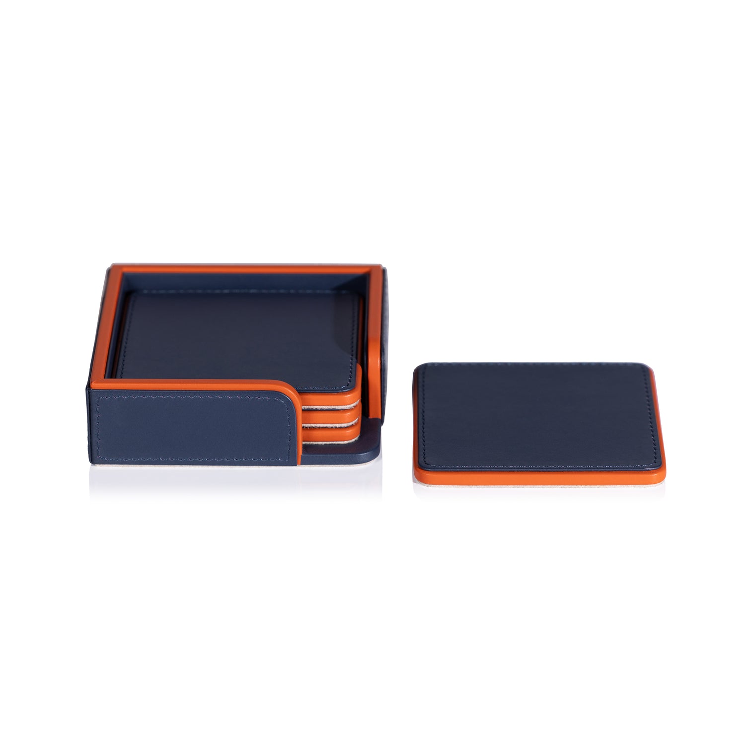 Navy and Orange Leather Coasters - Set of 4 - Image 2